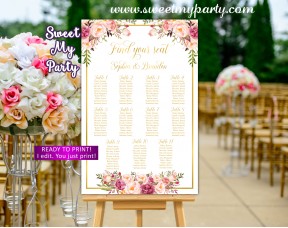 Floral Wedding Seating Chart,Blush Wedding Seating Plan, (31gw)